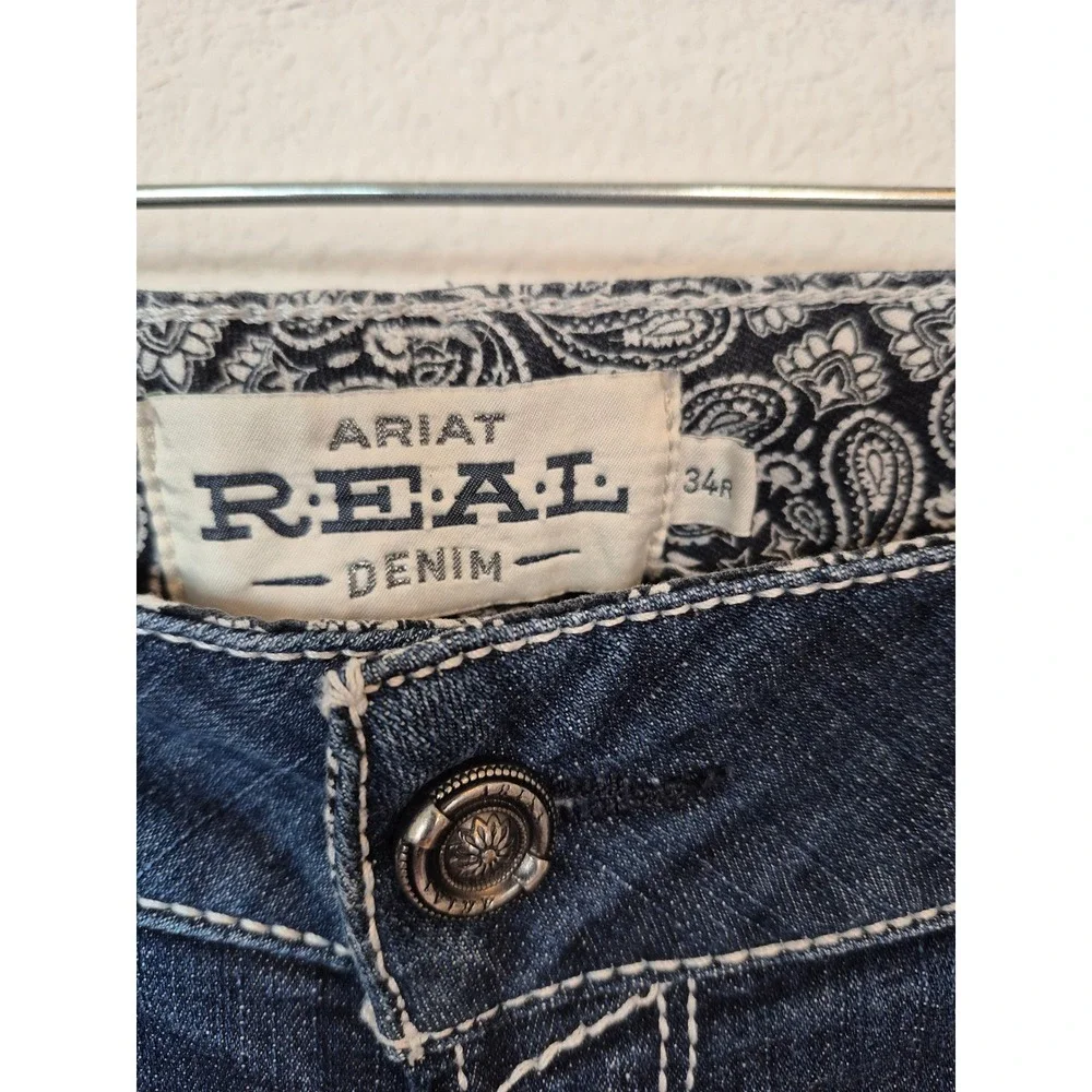 Ariat REAL Denim Marine Bootcut Jeans Dark Wash Contrast Stitch‎ Size 34R